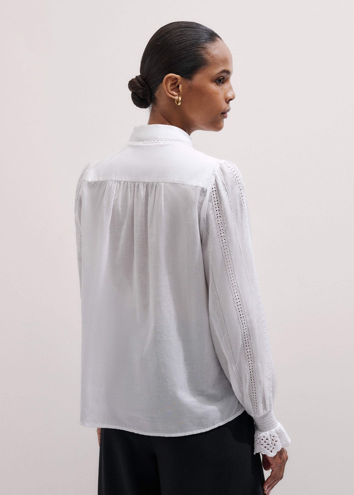 White Cotton Broderie Detail Straight Shirt | ME+EM Clothing