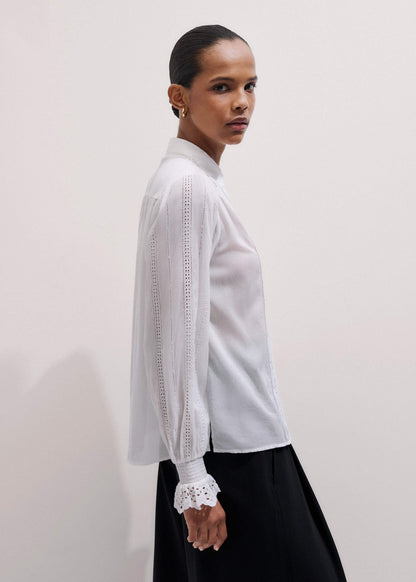 White Cotton Broderie Detail Straight Shirt | ME+EM Clothing