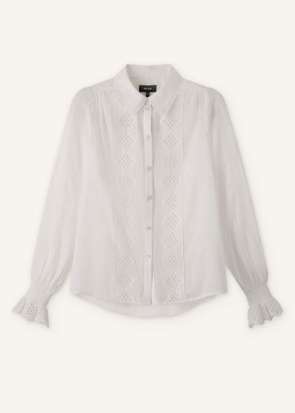 White Cotton Broderie Detail Straight Shirt | ME+EM Clothing