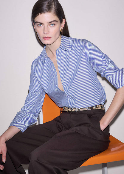 Navy Stripe Frill Collar Forever Shirt | ME+EM Clothing