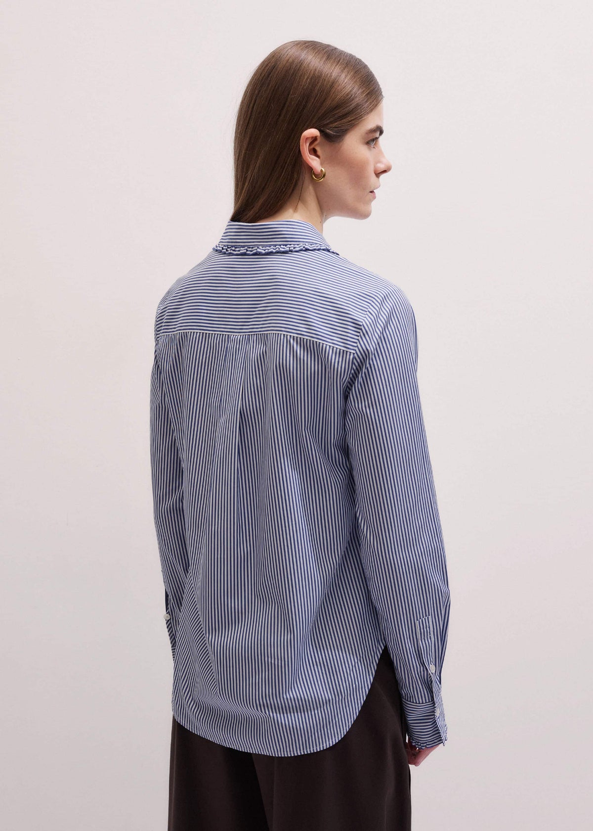 Navy Stripe Frill Collar Forever Shirt | ME+EM Clothing