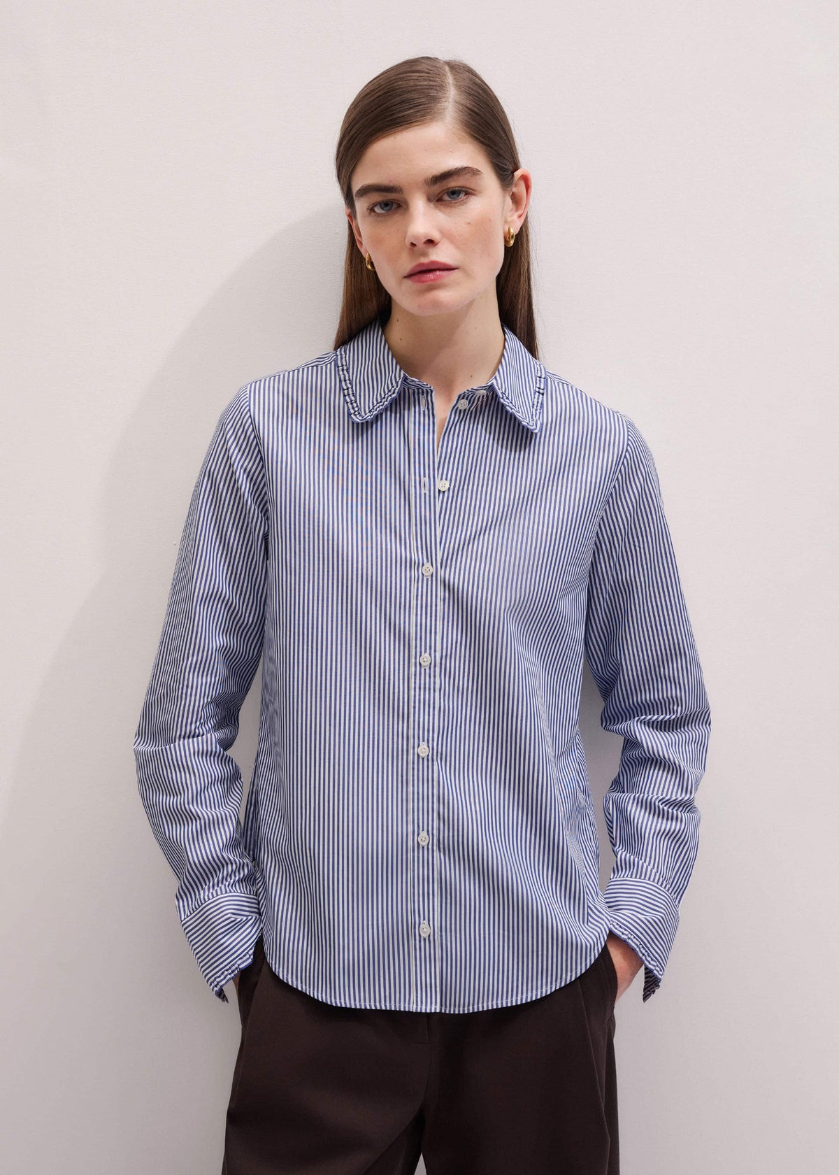 Navy Stripe Frill Collar Forever Shirt | ME+EM Clothing