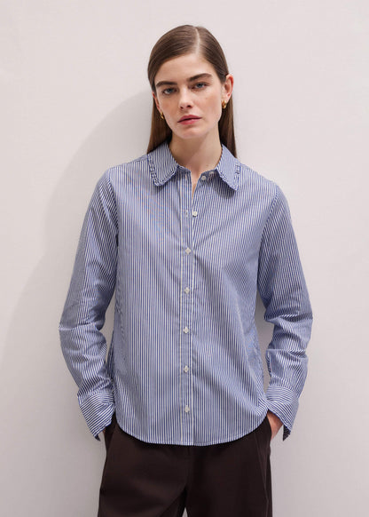 Navy Stripe Frill Collar Forever Shirt | ME+EM Clothing