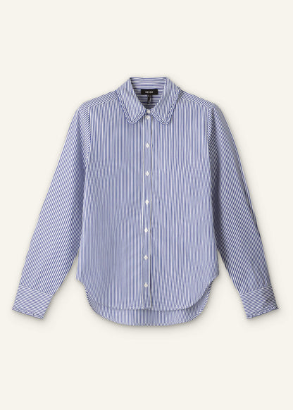 Navy Stripe Frill Collar Forever Shirt | ME+EM Clothing
