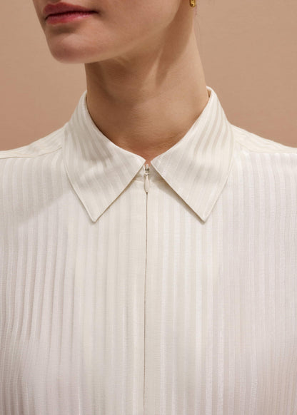Cream AM-PM Stripe Fluid Satin Shirt + Tie | ME+EM Clothing