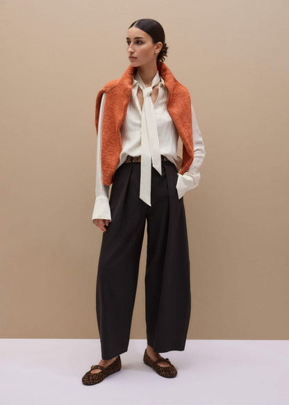 Cream AM-PM Stripe Fluid Satin Shirt + Tie | ME+EM Clothing