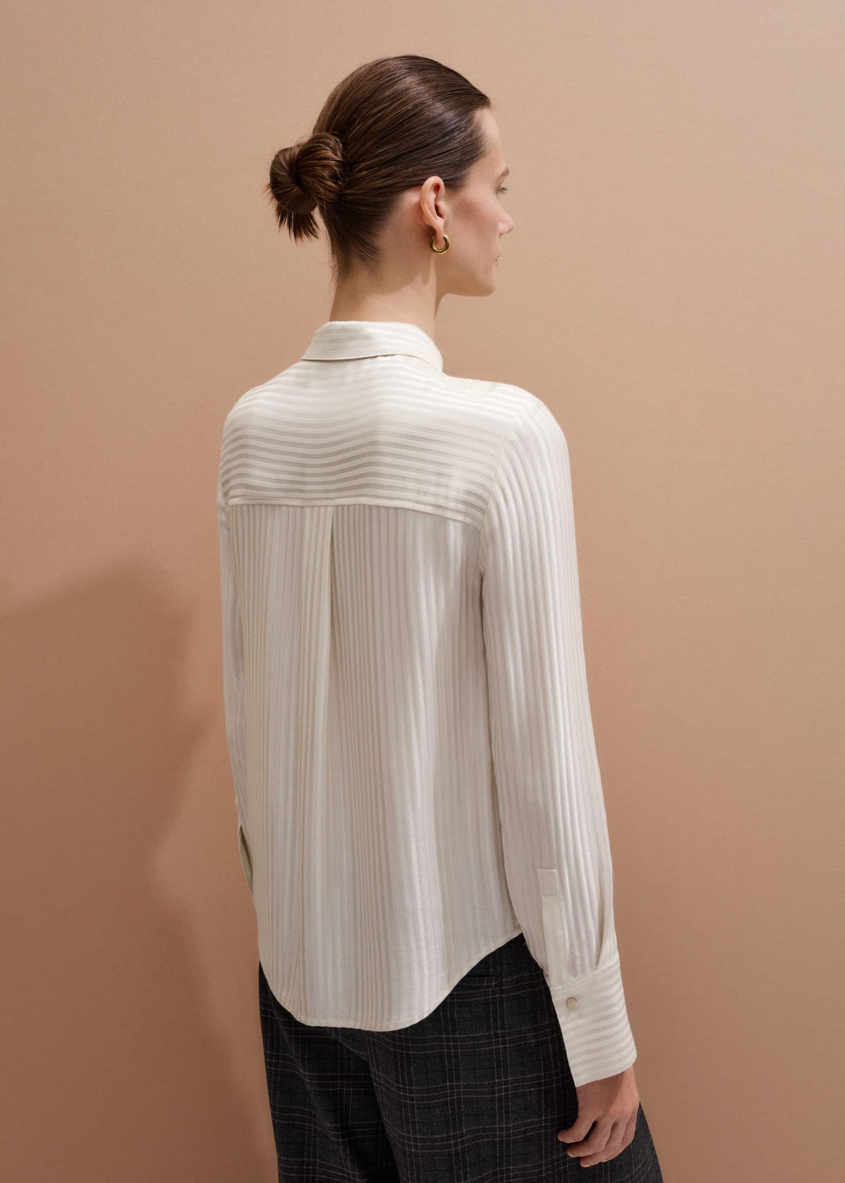 Cream AM-PM Stripe Fluid Satin Shirt + Tie | ME+EM Clothing