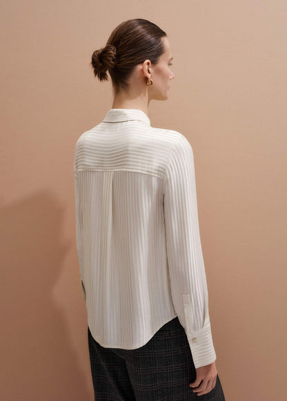 Cream AM-PM Stripe Fluid Satin Shirt + Tie | ME+EM Clothing