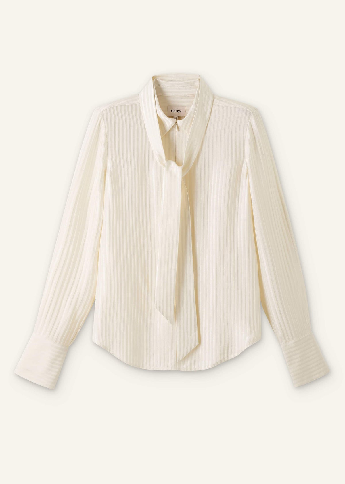 Cream AM-PM Stripe Fluid Satin Shirt + Tie | ME+EM Clothing
