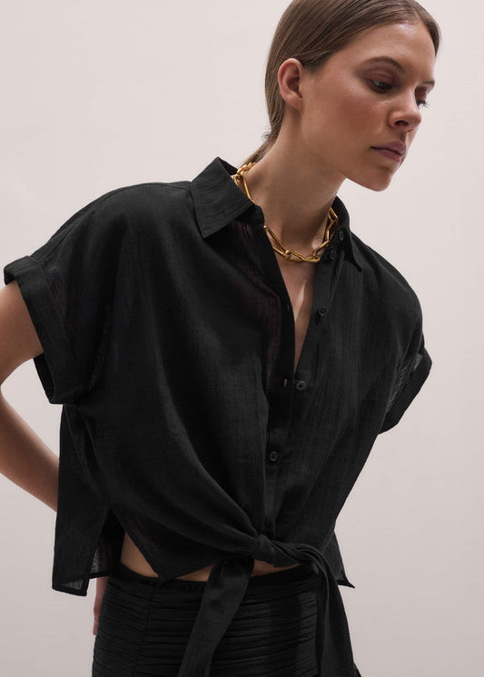 Black Tie Front Beach Shirt | ME+EM Clothing