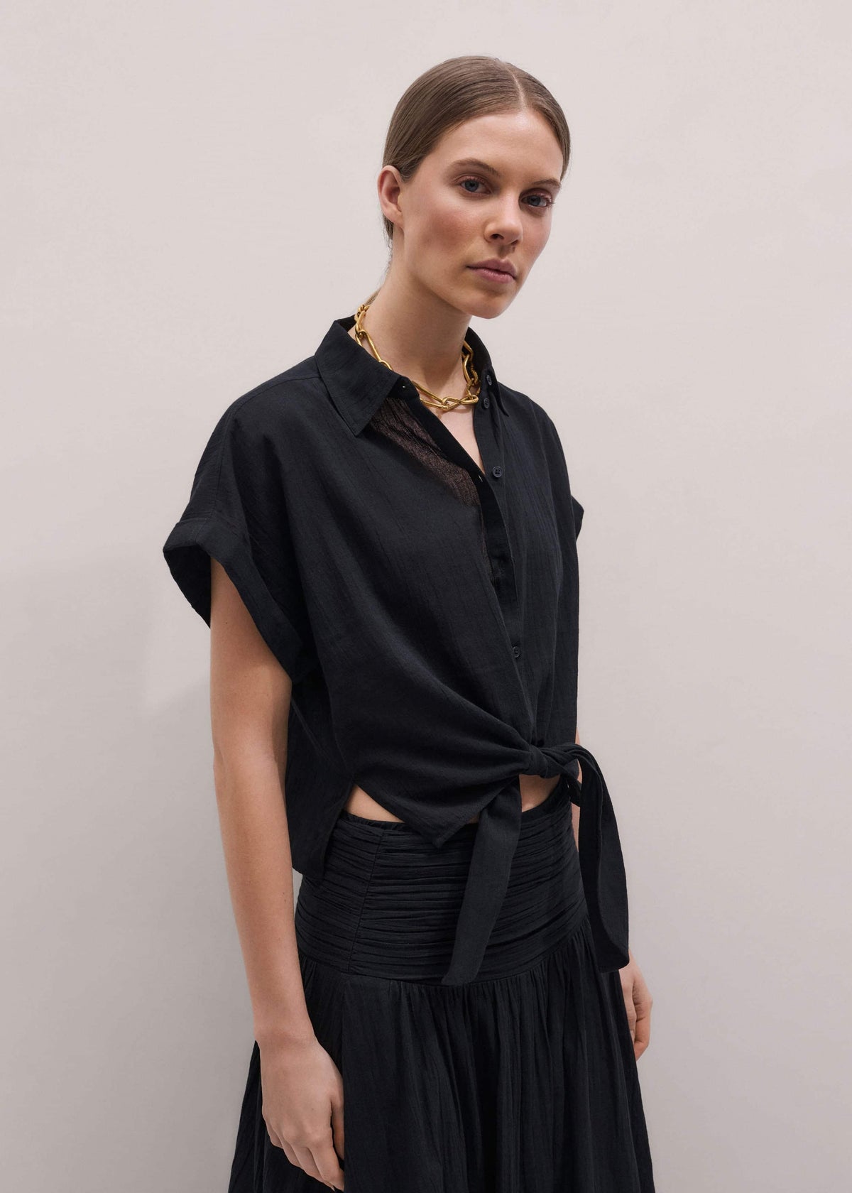 Black Tie Front Beach Shirt | ME+EM Clothing