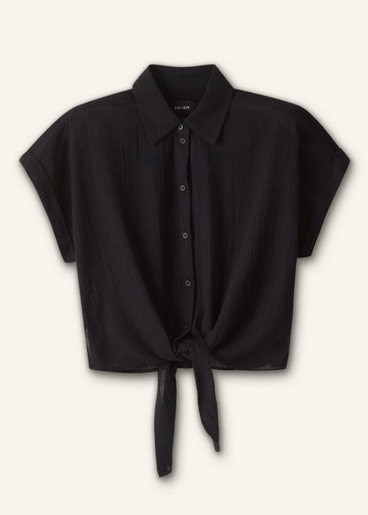 Black Tie Front Beach Shirt | ME+EM Clothing