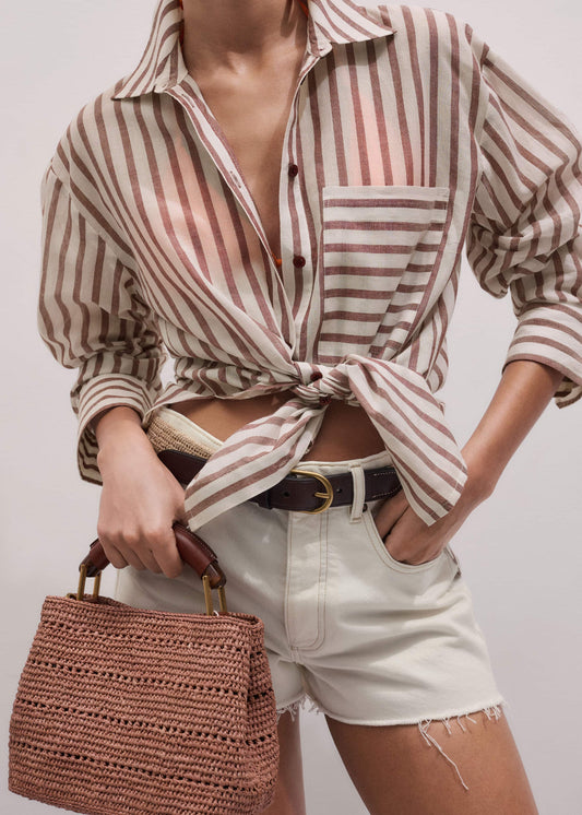 Cinnamon Brown Stripe Boyfriend Shirt | ME+EM Clothing
