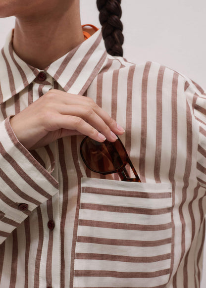 Cinnamon Brown Stripe Boyfriend Shirt | ME+EM Clothing