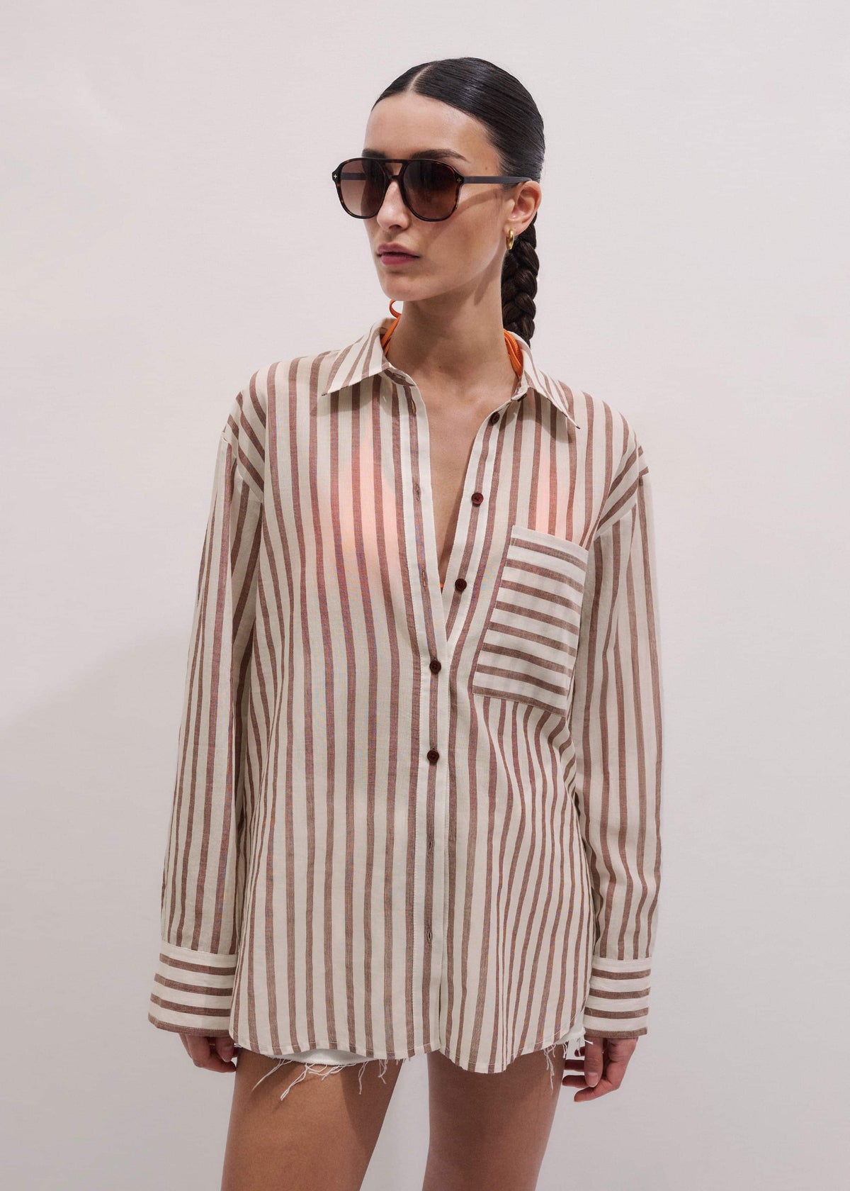 Cinnamon Brown Stripe Boyfriend Shirt | ME+EM Clothing