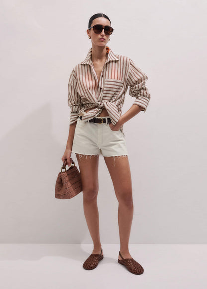 Cinnamon Brown Stripe Boyfriend Shirt | ME+EM Clothing