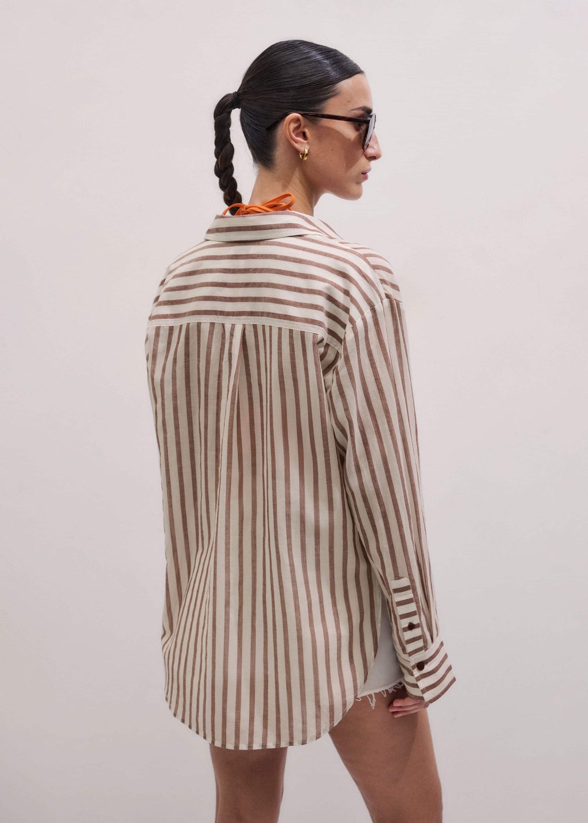 Cinnamon Brown Stripe Boyfriend Shirt | ME+EM Clothing