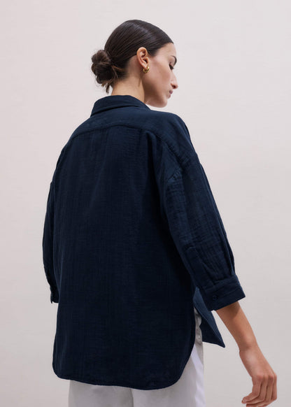 Navy Cheesecloth Relaxed Summer Shirt | ME+EM Clothing