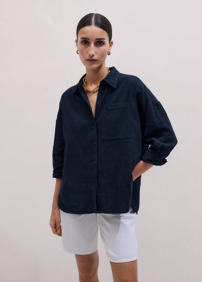 Navy Cheesecloth Relaxed Summer Shirt | ME+EM Clothing