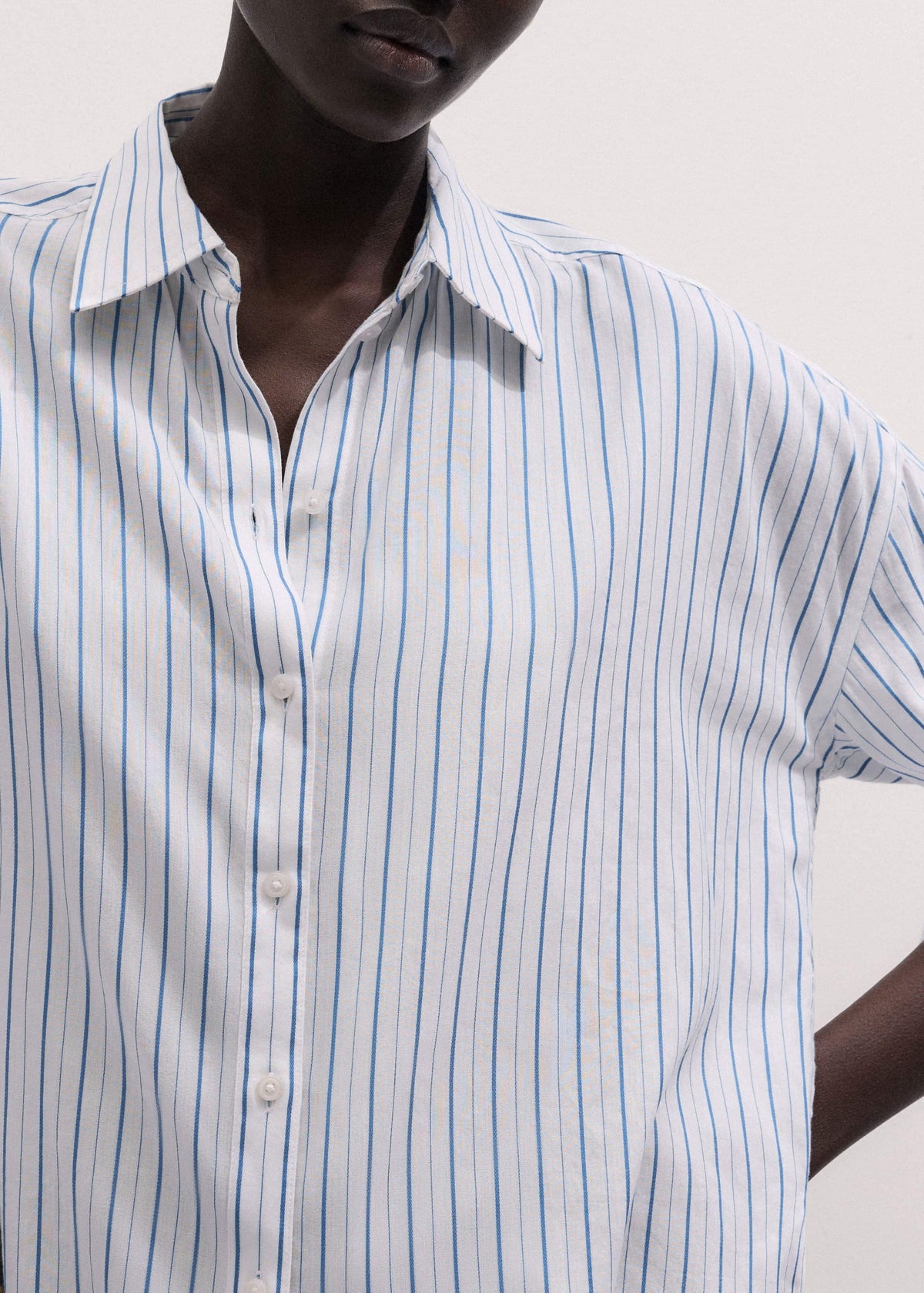 Blue Boxy Striped Crop Sleeve Shirt | ME+EM Clothing