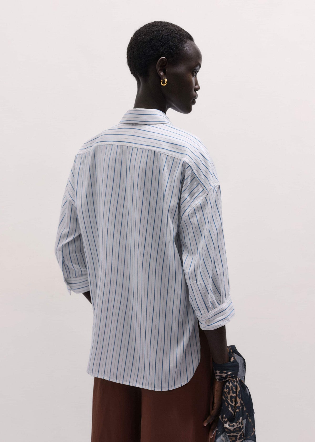 Blue Boxy Striped Crop Sleeve Shirt | ME+EM Clothing