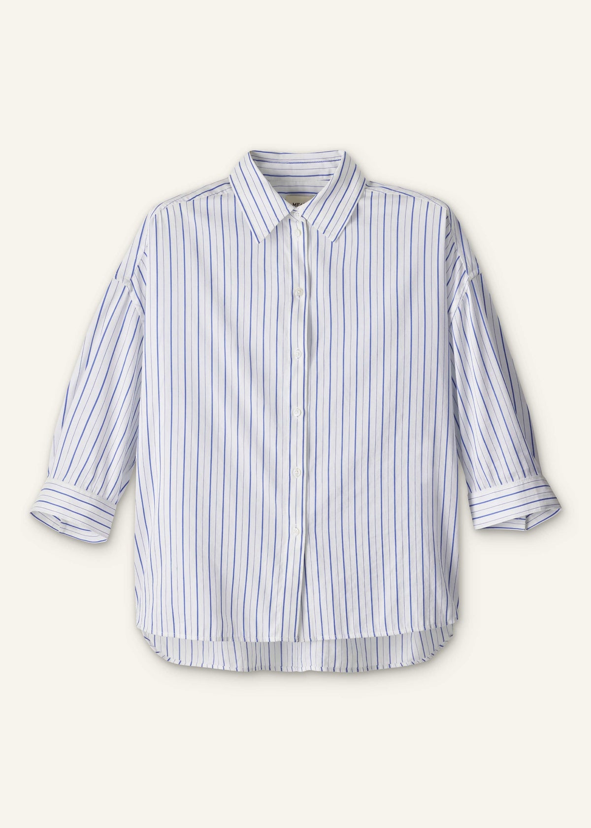 Blue Boxy Striped Crop Sleeve Shirt | ME+EM Clothing