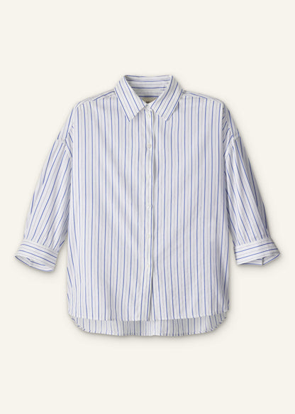 Blue Boxy Striped Crop Sleeve Shirt | ME+EM Clothing
