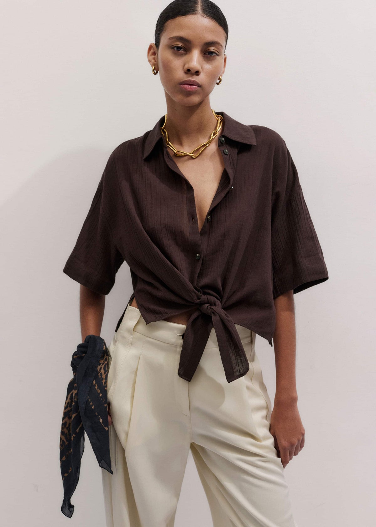 Brown Tie Front Beach Shirt | ME+EM Clothing