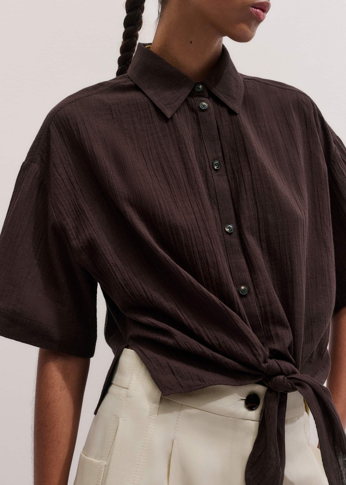 Brown Tie Front Beach Shirt | ME+EM Clothing