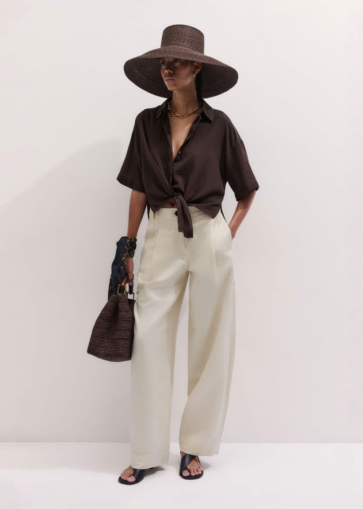 Brown Tie Front Beach Shirt | ME+EM Clothing