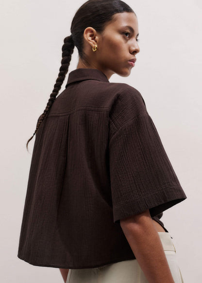 Brown Tie Front Beach Shirt | ME+EM Clothing