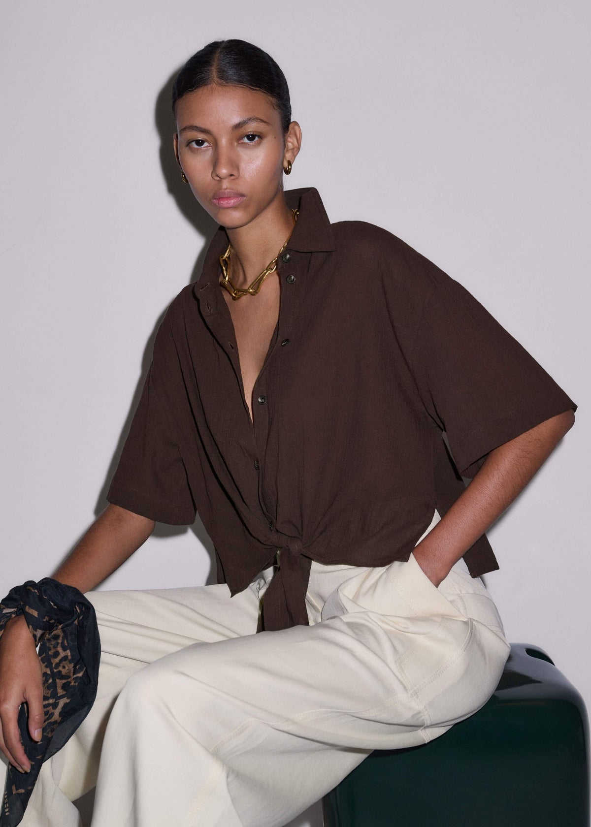 Brown Tie Front Beach Shirt | ME+EM Clothing