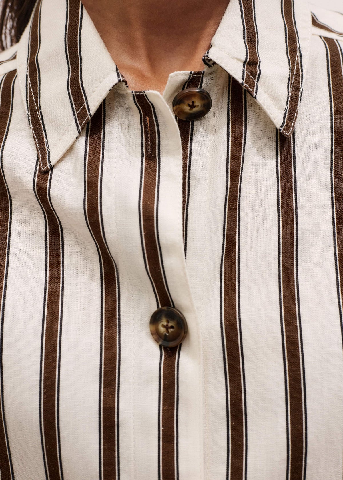 Cream Crease-Less Linen Spring Stripe Boxy Cropped Shirt | ME+EM Clothing