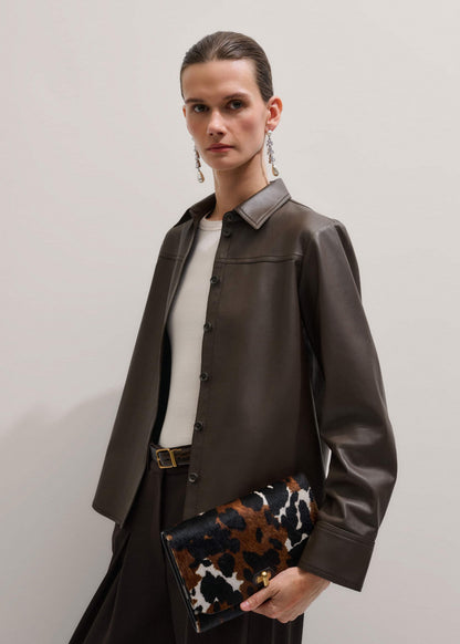 Brown Luxe Leather Straight Shirt | ME+EM Clothing
