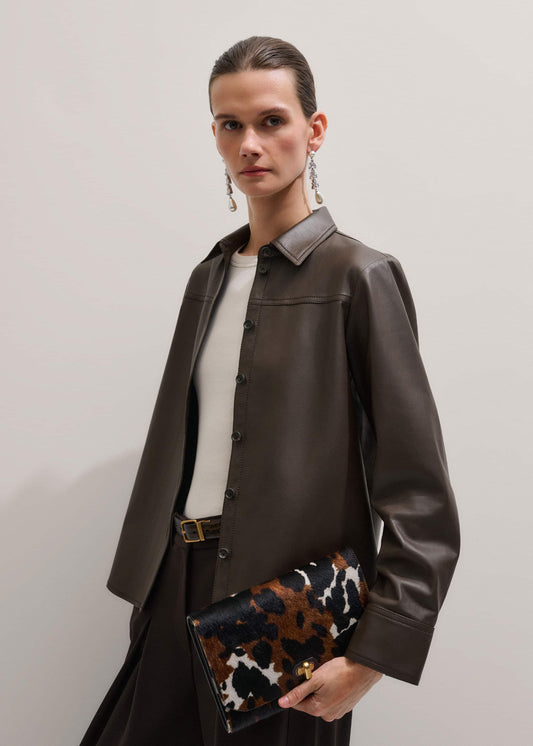 Brown Luxe Leather Straight Shirt | ME+EM Clothing
