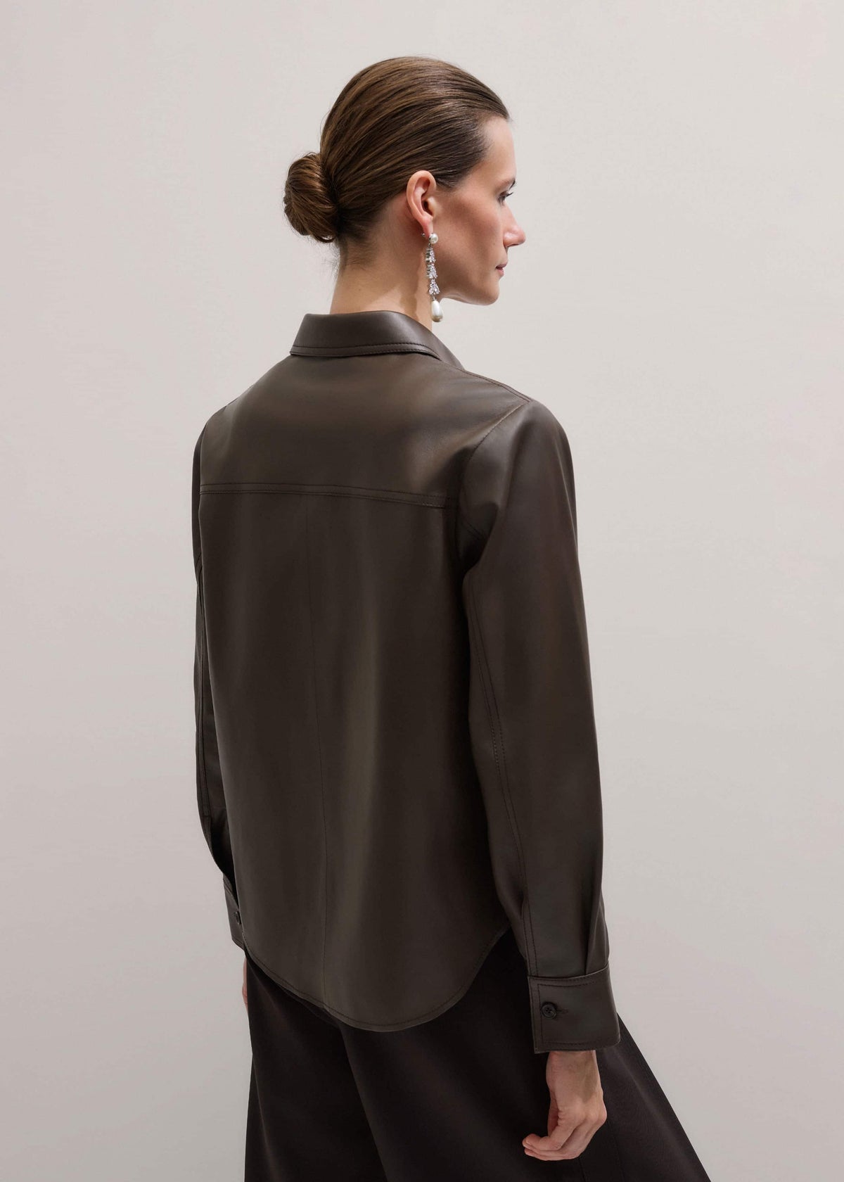 Brown Luxe Leather Straight Shirt | ME+EM Clothing