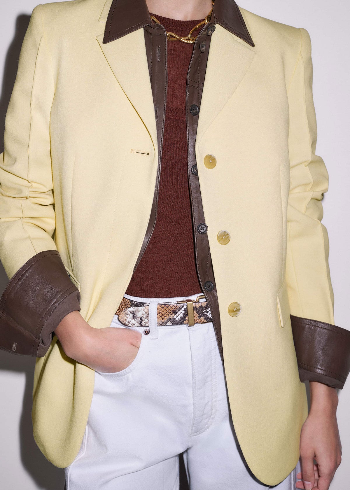 Brown Luxe Leather Straight Shirt | ME+EM Clothing
