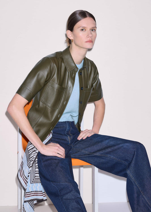 Olive Green Leather Utility Shirt | ME+EM Clothing