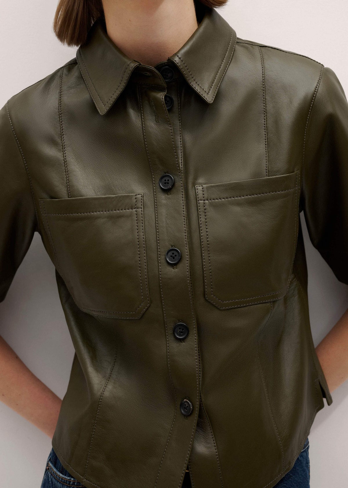 Olive Green Leather Utility Shirt | ME+EM Clothing