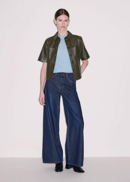 Olive Green Leather Utility Shirt | ME+EM Clothing