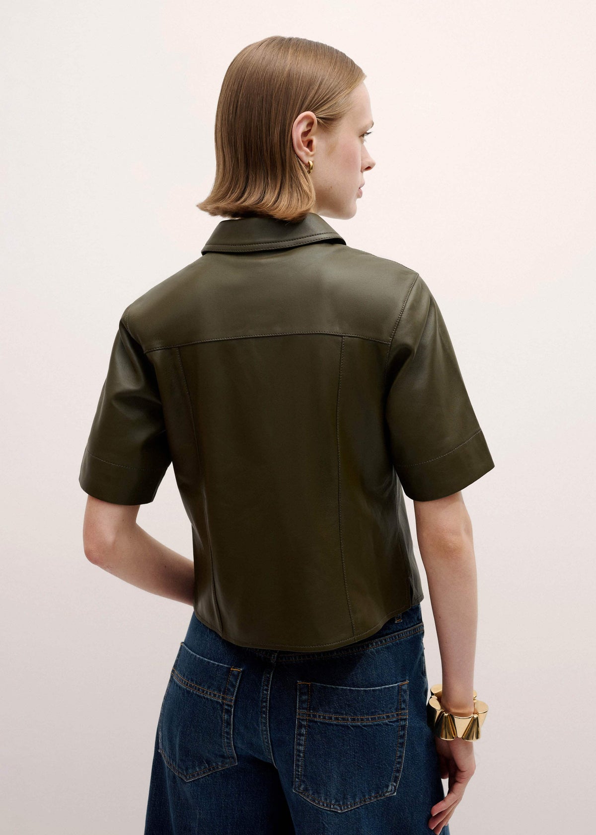 Olive Green Leather Utility Shirt | ME+EM Clothing