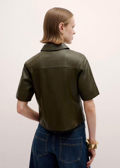 Olive Green Leather Utility Shirt | ME+EM Clothing