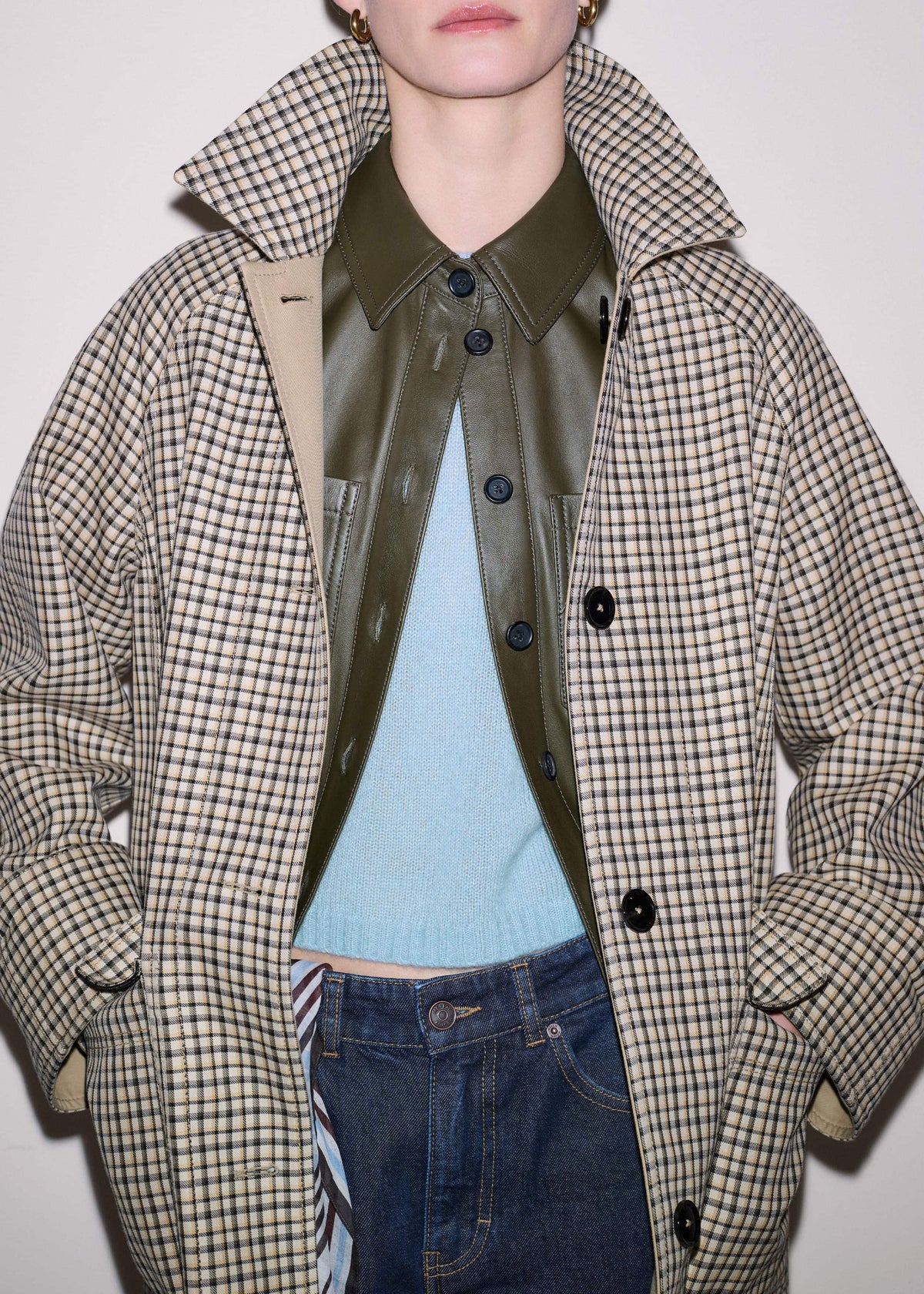 Olive Green Leather Utility Shirt | ME+EM Clothing