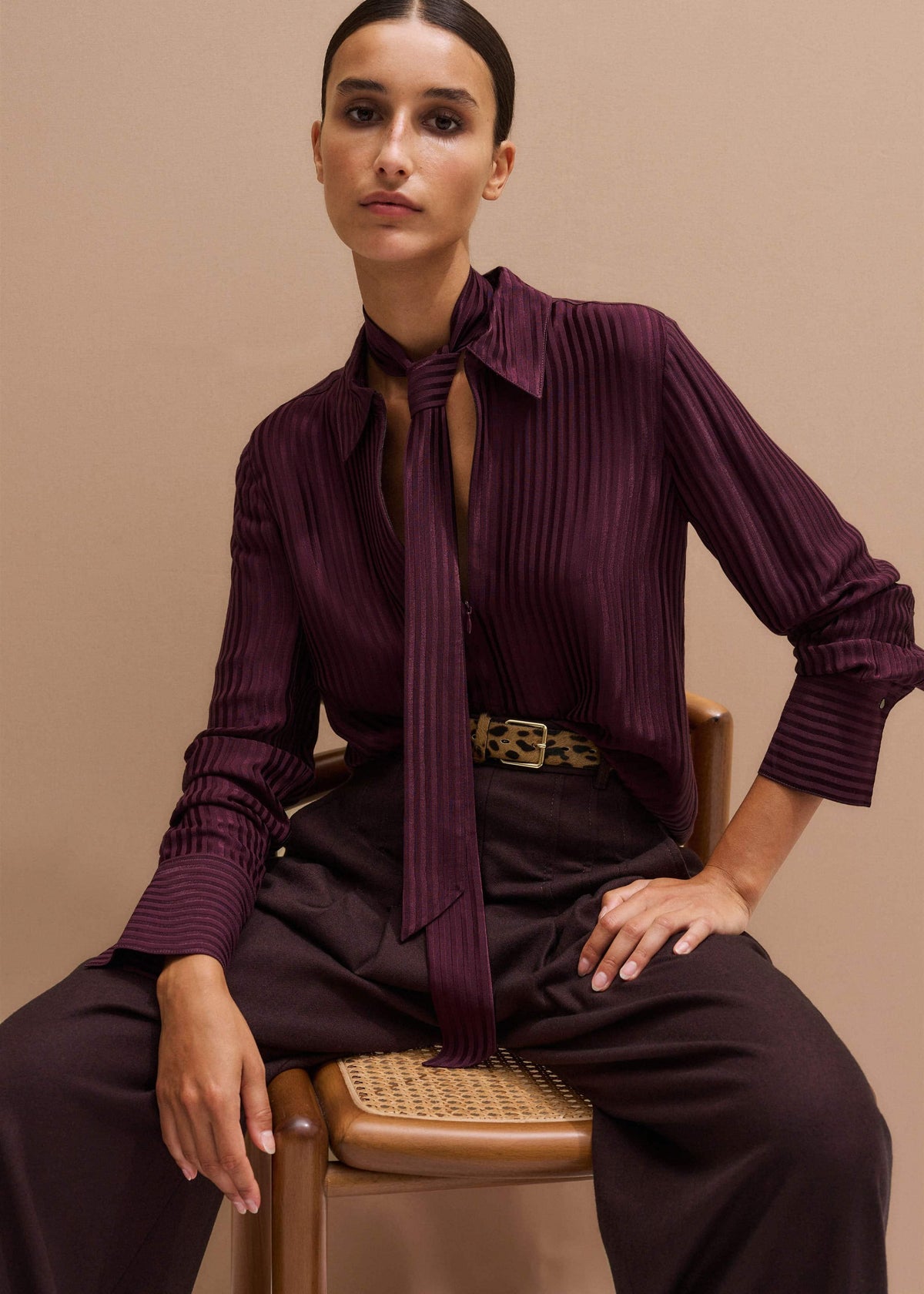 Red AM-PM Fluid Satin Shirt + Tie | ME+EM Clothing