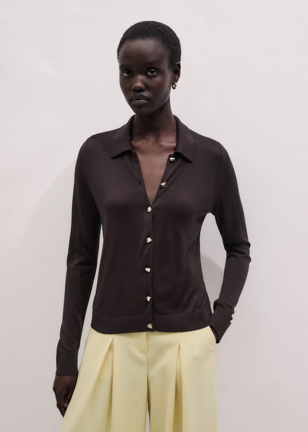 Brown Luxe Knit Slim Shirt | ME+EM Clothing