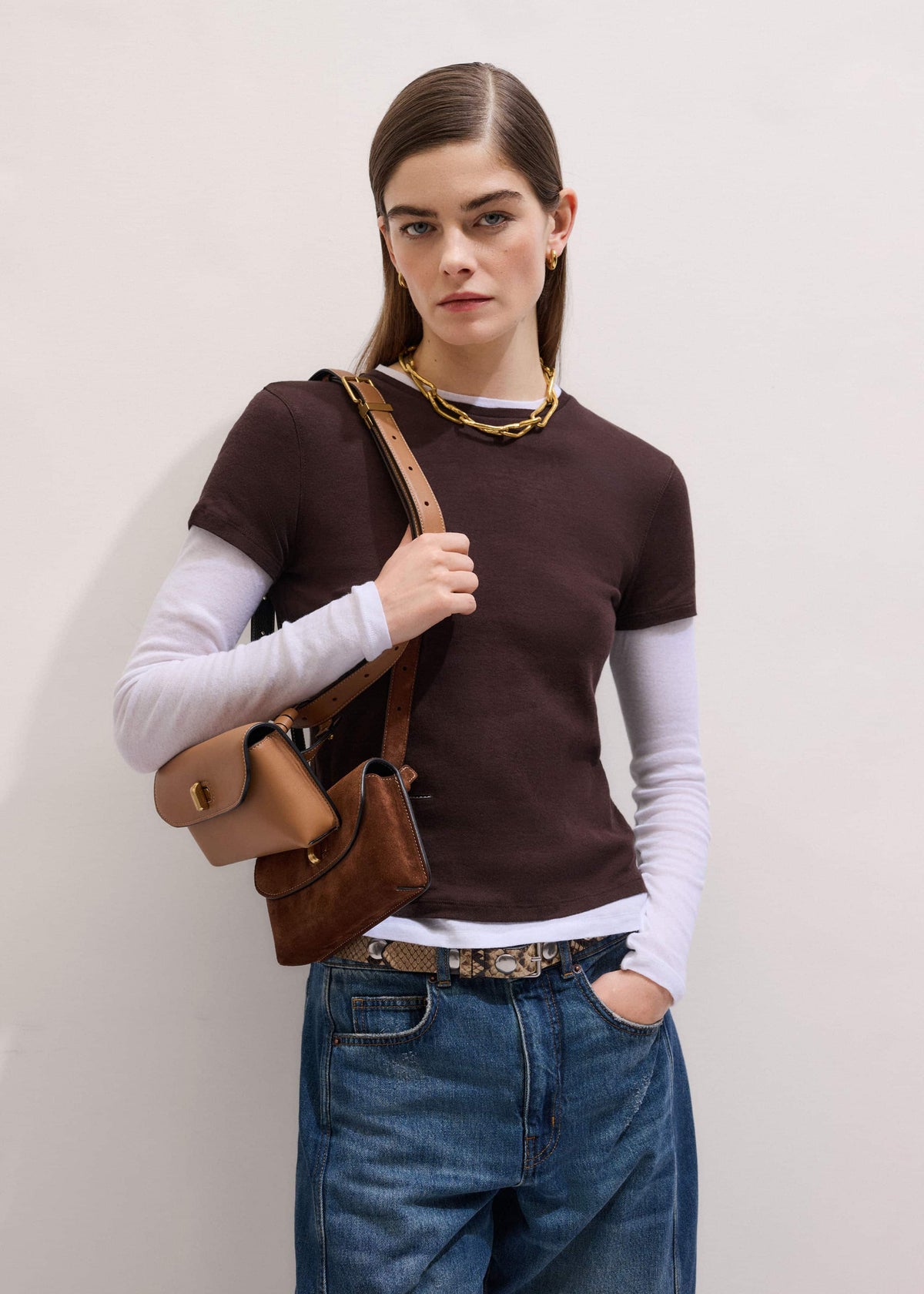 Brown Sheer Double-Layer Look Top | ME+EM Clothing