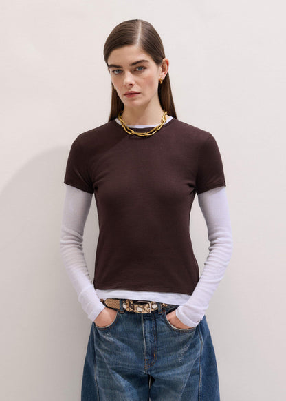 Brown Sheer Double-Layer Look Top | ME+EM Clothing