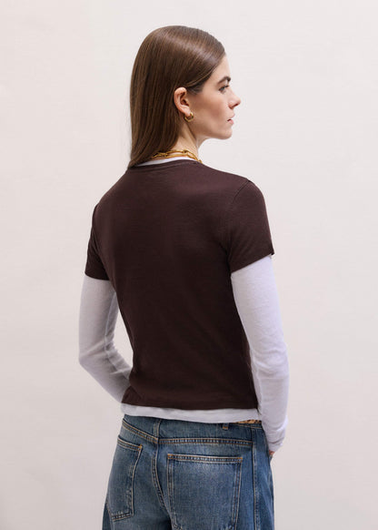 Brown Sheer Double-Layer Look Top | ME+EM Clothing