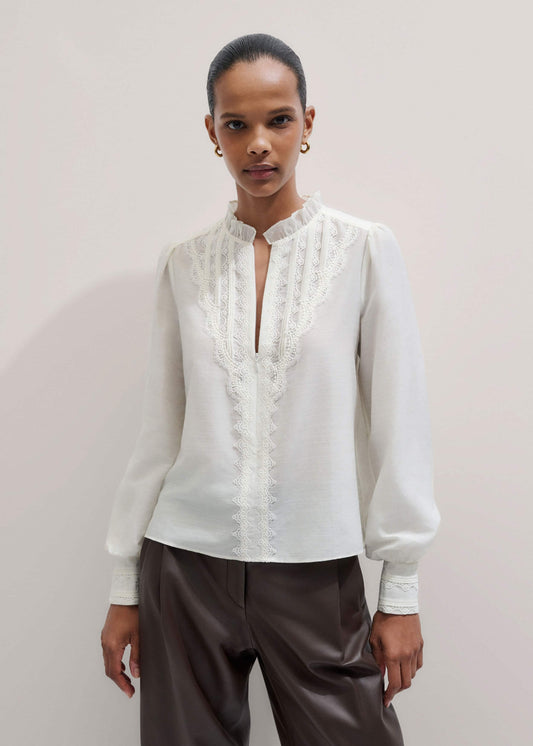 Cream Delicate Lace Trim Detail Top | ME+EM Clothing