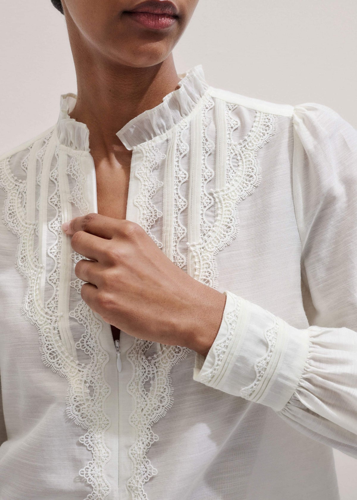 Cream Delicate Lace Trim Detail Top | ME+EM Clothing